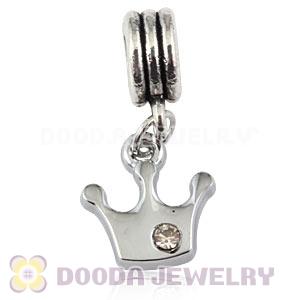 Platinum Plated Alloy European Crown Charms With Stone 