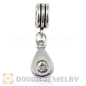 Platinum Plated Alloy European Tear Drop Charms With Stone