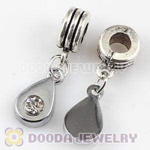 Platinum Plated Alloy European Tear Drop Charms With Stone 