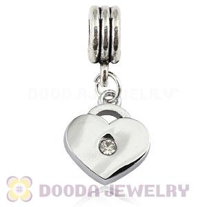 Platinum Plated Alloy European Heart Charms With Stone 