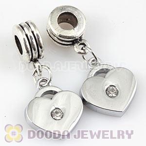 Platinum Plated Alloy European Heart Charms With Stone 