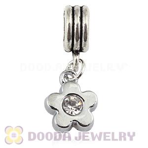 Platinum Plated Alloy European Flower Charms With Stone 