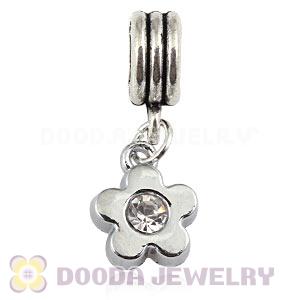 Platinum Plated Alloy European Flower Charms With Stone