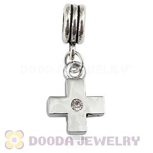 Platinum Plated Alloy European Cross Charms With Stone 