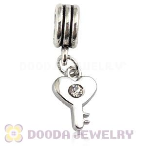 Platinum Plated Alloy European Key Charms With Stone 