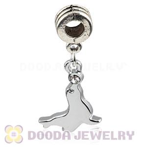 Platinum Plated Alloy European Seal Charms With Stone 