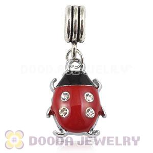 Platinum Plated Alloy Enamel European Ladybug Charms With Stone 