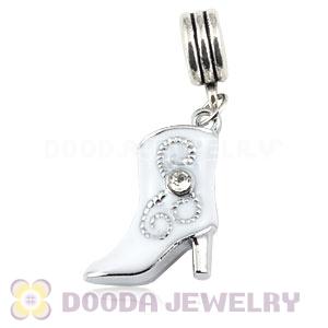 Platinum Plated Alloy European High Heel Boot Charms With Stone 