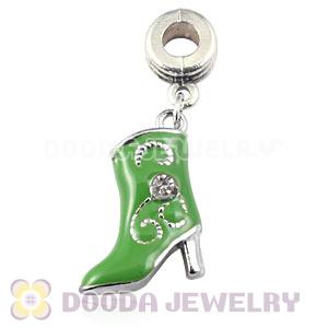 Platinum Plated Alloy Enamel European High Heel Boot Charms With Stone