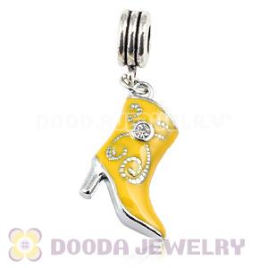 Platinum Plated Alloy Enamel European High Heel Boot Charms With Stone 