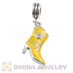 Platinum Plated Alloy Enamel European High Heel Boot Charms With Stone