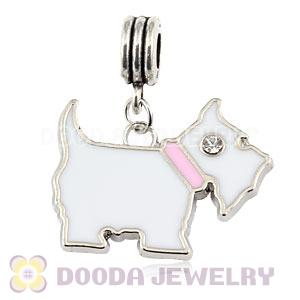 Platinum Plated Alloy Enamel European Dog Charms With Stone 