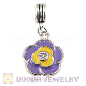 Platinum Plated Alloy Enamel European Flower Charms With Stone 