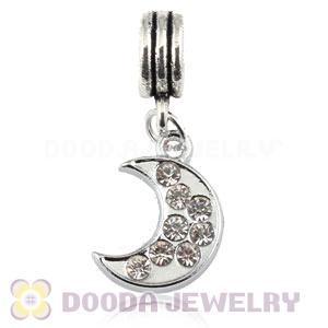 Platinum Plated Alloy European Moon Charms With Stone 