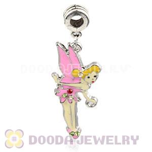 Platinum Plated Alloy European Enamel Fairy Charms With Stone 