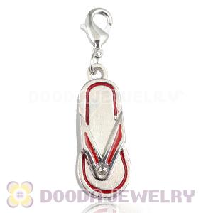 Platinum Plated Alloy European Flip Flop Jewelry Charms With Stone