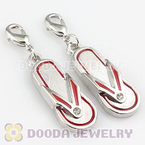 Platinum Plated Alloy European Jewelry Flip Flop Charms With Stone 