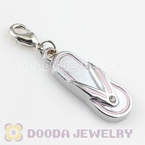 Platinum Plated Alloy European Jewelry Flip Flop Charms With Stone 