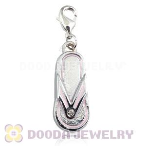 Platinum Plated Alloy European Flip Flop Jewelry Charms With Stone