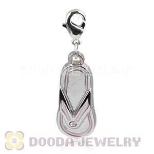 Platinum Plated Alloy European Jewelry Flip Flop Charms With Stone 