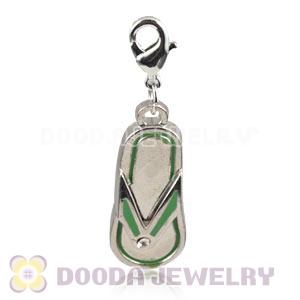 Platinum Plated Alloy European Jewelry Slipper Charms With Stone 