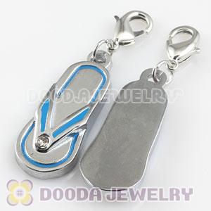 Platinum Plated Alloy European Jewelry Slipper Charms With Stone 