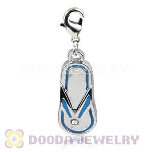 Platinum Plated Alloy European Jewelry Slipper Charms With Stone 