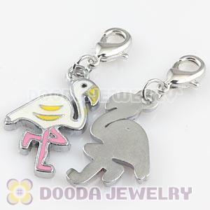 Platinum Plated Alloy Enamel European Jewelry Flamingo Charms Wholesale 