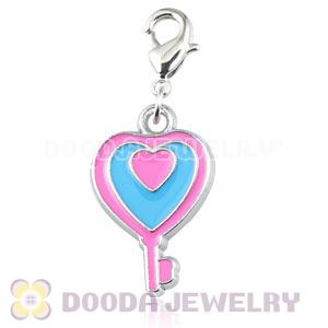 Platinum Plated Alloy Enamel European Jewelry Heart Key Charms Wholesale