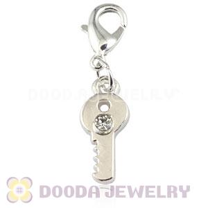 Platinum Plated Alloy European Jewelry Key Charms With Stone