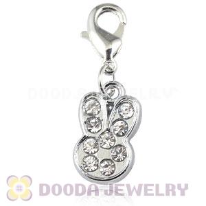 Platinum Plated Alloy European Jewelry Rabbit Charms With Stone
