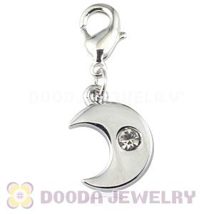 Platinum Plated Alloy European Jewelry Moon Charms With Stone