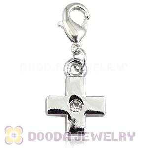 Platinum Plated Alloy European Jewelry Cross Charms With Stone
