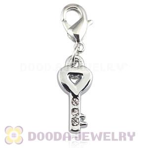Platinum Plated Alloy European Jewelry Key Charms With Stone