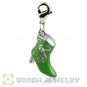 Platinum Plated Alloy Enamel European Jewelry High Heel Boot Charms With Stone