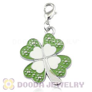 Platinum Plated Alloy Enamel European Jewelry Four-Leaf Clover Charms Wholesale