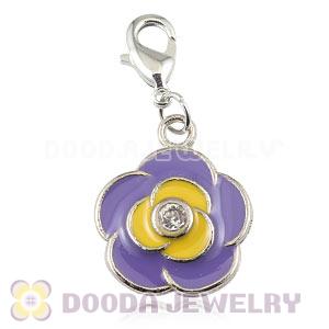 Platinum Plated Alloy European Jewelry Flower Charms With Stone