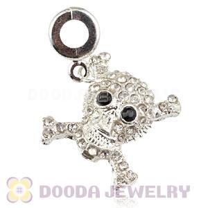Silver Plated Alloy European Skull Charms With Stone Wholesale