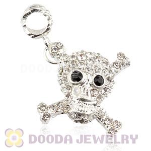 Silver Plated Alloy European Skull Charms With Stone Wholesale
