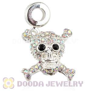 Silver Plated Alloy European Skull Charms With Stone Wholesale