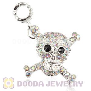 Silver Plated Alloy European Skull Charms With Stone Wholesale