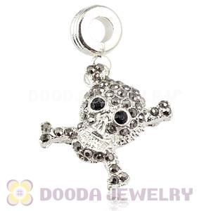 Silver Plated Alloy European Skull Charms With Stone Wholesale