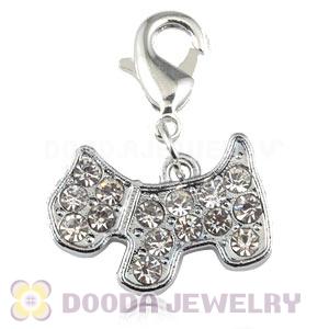 Platinum Plated Alloy European Jewelry Dog Charms With Stone