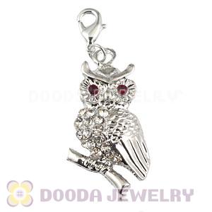 Platinum Plated Alloy European Jewelry Owl Charms With Stone 