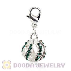 Silver Plated Alloy European Charms With Green Stone Wholesale
