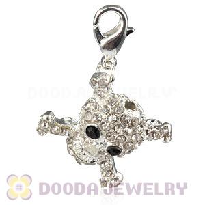 Silver Plated Alloy European Skull Charms With Stone Wholesale