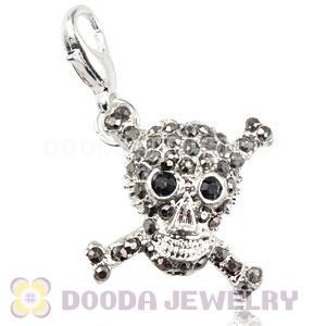 Silver Plated Alloy European Skull Charms With Stone Wholesale