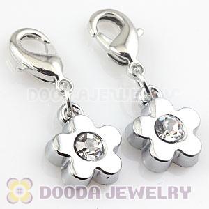 Platinum Plated Alloy European Jewelry Flower Charms With Stone