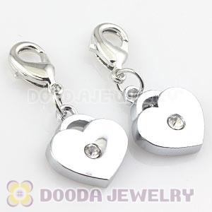 Platinum Plated Alloy European Jewelry Heart Charms With Stone