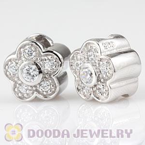 925 Sterling Silver European Flower Charms Beads With CZ Stone
